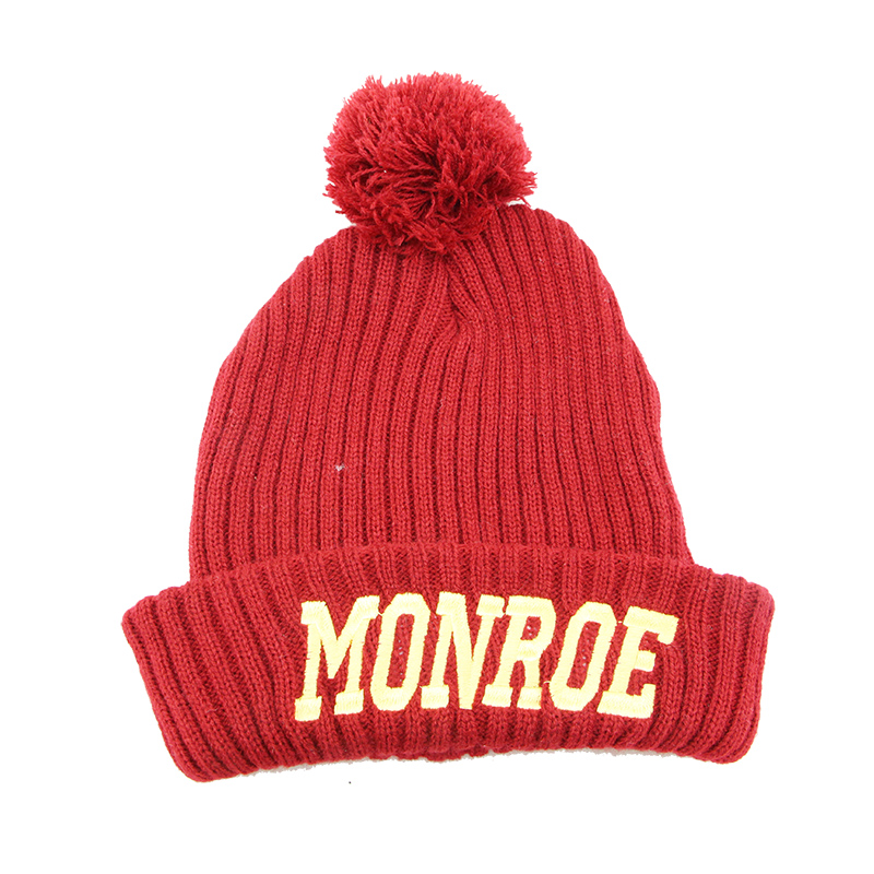 3D Embroidery Jacquard  Beanies, Flanged Plush Ball Beanies